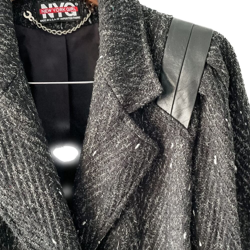 Vintage 80s marled wool double breasted pea coat leather shoulders size medium M - Picture 2 of 10